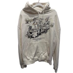 Winnie the Pooh Christopher Robin Party Graphic Hoodie Cream Pullover‎ XL
